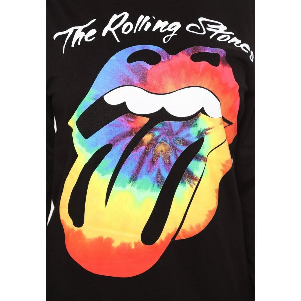 Fashion Nova Rolling Stones Tie Dye Graphic Long Sleeve Boyfriend Tee Top Sz S - Picture 3 of 8